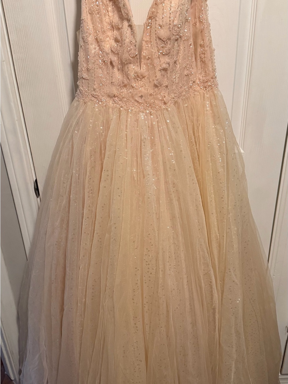 Sherri Hill Blush Champagne Sequin Tulle Ball Gown